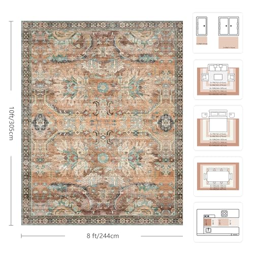 8x10 Area Rugs, Vintage Retro Soft Washable Rug, Non-Slip Low Pile Rugs for Living Room, Bedroom, Dining Room, Stain Resistant Home Decor Rug (Vintage Orange/Brick) - color: N-vintage Orange/Brick, size: 8x10