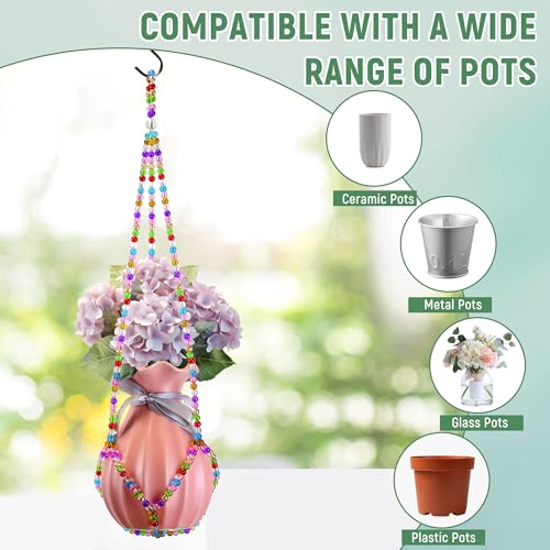 2 Pack Macrame Plant Hanger, Handmade Glass Bead Plant Hanger Colorful Decorative Bohemian Hanging Planter Holder for Indoor and Outdoor Home Garden Decor. Does Not Include Flower Pot.(21'') - size: Large