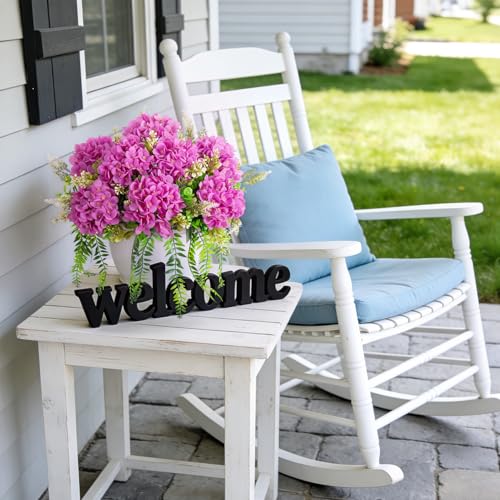 Ammyoo 8 Pcs Artificial Hydrangea Flowers Silk Purple Fake Flower with Eucalyptus for Outdoor Decorations UV Resistant Realistic Faux Plants for Garden Porch Window Box Indoor Table Decor - color: Purple