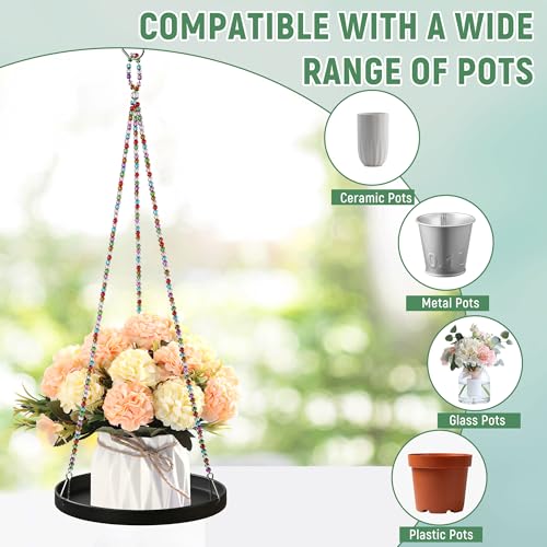 2-Pack Modern Boho Macrame Plant Hanger, 10/11 Inch Metal Hanging Planter Holder for Indoor and Outdoor Home Garden Decor, Black Hanging Plant Shelf for Window, Wall, and Ceiling. (American, 10/11) - style: American