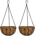 Kingbuy 14 Inch Metal Hanging Planter Basket with Coconut Liner, Wire Plant Holder Watering Pot for Indoor Outdoor Garden Balcony Patio Decoration - 2 Pack