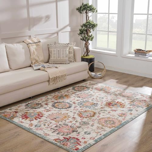 Hauteloom Twilight Area Rug - Floral Medallion Botanical Flower Leaf - Traditional Oriental Turkish Oushak Transitional - Dusty Pink, Sky Blue, Light Gray, Cream, Multicolor - 2' x 3' - color: Dusty Pink, Sky Blue, Light Gray / Twilight, size: 2' x 3' (Re