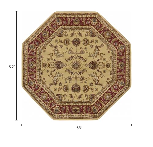6ft Octagon Indoor Area Rug for Living Room, Dining Room, Bedroom, Entryway | Alfombras para Salas | Traditional, Oriental | Ivory 5'3'' Octagon - color: Ivory - Sariya, size: 5'3" x 5'3" (Rectangular)