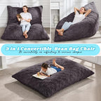 Hobestluk 3 in 1 Bean Bag Chair Giant Bean Bag Chairs for Adults with Plaid Cover Convertible Bean Bag Floor Cushion with Machine Washable Cover for Living Room (Plaid Dark Grey) - color: Jet Grey