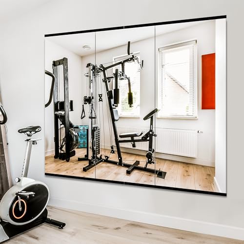 TRAHOME Home Gym Mirror for Wall,48x24x3PCS Full Length,Glass Frameless Body Large Mirror for Home Gym,Workout,Bedroom,Garage(Black) - color: Matte Black, size: 48"L x 24"W x 3PCS