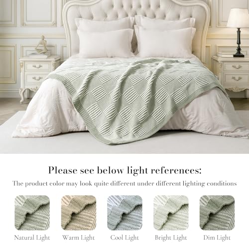 Amélie Home Knit Throw Blanket, Soft Chenille Cozy Breathable Dual Tone Checkered Chunky Decorative Blanket for Couch, Bed & Sofa, French-Inspired Lightweight Warm Gift for Women, Sage Green, 50"x60" - color: Checkered Sage Green&ivory, size: Dual Tone Ch