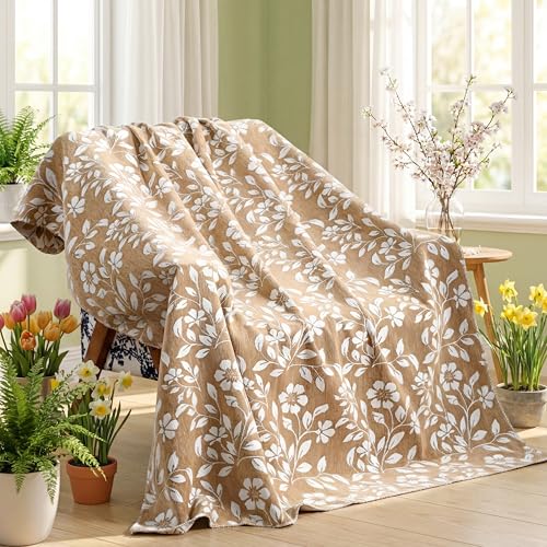 Floral Chenille Throw Blanket 50 x 60'' Farmhouse Vintage Boho Flower Blanket Soft Throw for Couch Bed Sofa Chair Living Room Outdoor Woven Decorative Home Gift(Brown)(Flower,Brown) - color: Brown, style: Flower
