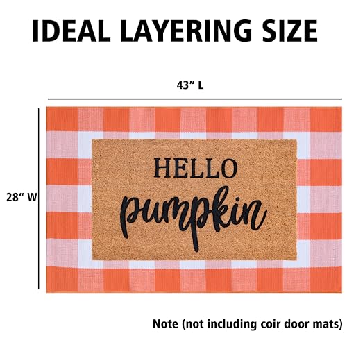 Ckorzen Fall Plaid Rug 28" x 43", Orange and White Buffalo Check Front Porch Outdoor Layered Doormat, Cotton Hand-Woven Washable Rug for Halloween Thanksgiving Autumn Decor - color: Orange & White, size: 2'4" x 3'7" (Rectangular)
