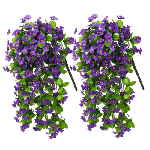 ZFProcess 2PCS Artificial Hanging Flowers, Fake Hanging Plants Violet Vines UV Resistant for Wall Home Room Garden Wedding Indoor Outdoor Spring Summer Decoration(Purple) - color: Purple