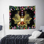 Ine Ive African Chakra Tapestry African American Woman Zen Meditation Poster Starry Sky Flower Garden Inspirational Afro Yoga Wall Art Tapestry for Bedroom Dorm Decor (60x60 inch) - size: 60x60 inch