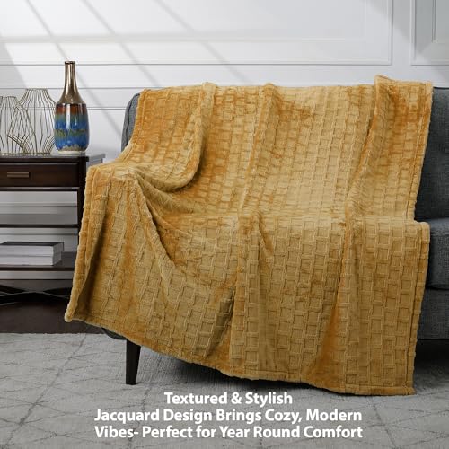 Velvet Plush Jacquard Tile Throw Blanket for Couch - Buttery Soft, Cozy Throw, for Women (Amber Gold, 50" x 60") - color: Amber Gold