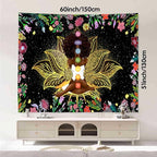 Ine Ive African Chakra Tapestry African American Woman Zen Meditation Poster Starry Sky Flower Garden Inspirational Afro Yoga Wall Art Tapestry for Bedroom Dorm Decor (60x51 inch) - size: 60"L x 51"W