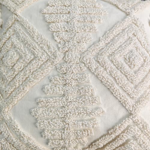 Andreannie Pack of 2 Boho Tufting Throw Pillow Cover Embroidered Textured Cushion Cover with Tassels Soft Home Decororative for Couch Sofa 18x18 inch (Boho White) - color: Boho White