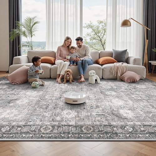6x6 Square Area Rug, Soft Non Slip Low Pile Washable Rug, Boho Modern Area Rug for Bedroom, Laundry Room, Distressed Grey - color: Distressed Grey, size: 6x6 (Square)