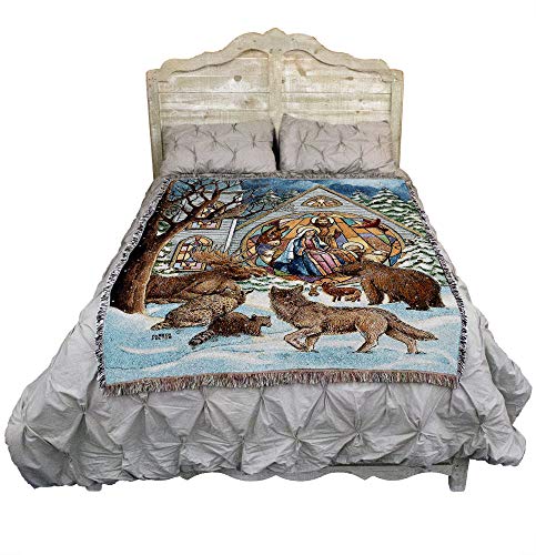 Pure Country Weavers Snowfall Nativity Blanket by Parker Fulton - Jesus Christ Manger with Animals Gift Christmas Tapestry Throw Woven from Cotton - Made in the USA (72x54) - color: Snowfall Nativity