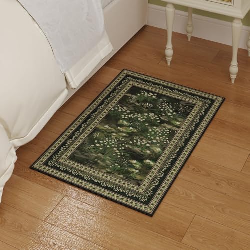 Rugcomf 2x3 Rug Impressionist-Style Vintage Indoor Door Mat Machine Washable Small Area Rug Non-Slip Low Pile Throw Rugs for Entryway Kitchen Front Door Indoor Entrance Entry Kids Room, Green - color: Green, size: 2' x 3' (Rectangular)
