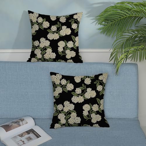 Black Spring Pillow Covers 16x16 Inch 2 Pcs Green Hydrangea Flower Decor Throw Pillows Vintage Floral Seasonal Summer Outdoor Decoration Pillowcase Linen Cushion Cover for Couch Sofa - color: Black Hydrangea, size: 16" x 16" (Pack of 2)