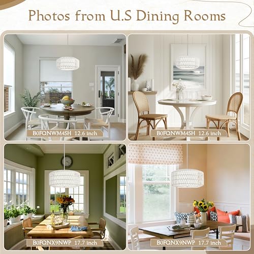 18 inch White 3 Light Rattan Light Fixture Woven Pendant Lights Rattan Farmhouse Chandeliers Fabric Shade Boho Chandelier for Dinning Room Kitchen - color: 18"-White-Prism