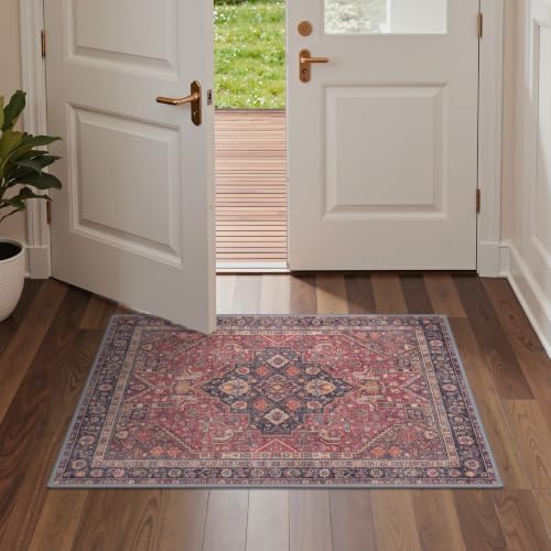 GENIMO Area Rug 2x3 Doormat, Machine Washable Low Pile Rugs, Small Retro Entryway Mat for Entrance, Hallway, Kitchen and Corridor,Vintage Scarlet - color: Vintage Scarlet, size: 2' x 3' (Rectangular)