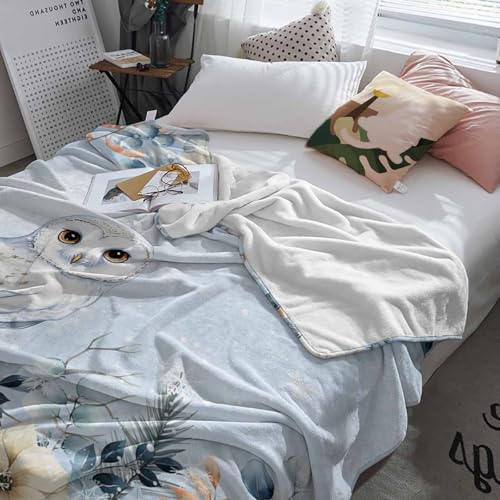Blue Christmas Throw Blankets, Winter Snowy Owl Poinsettia Eucalyptus Leaves Soft Fleece Blanket Decorative for Home Sofa Couch Chair Living Bedroom,40x50 Inches, - color: Christmas-lxm13105, size: 40x50 Inch