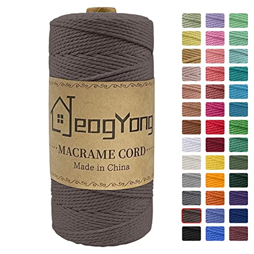 JeogYong Macrame Cord 2mm x 218 Yards, 3-Strand Twisted Natural Cotton Rope, Cotton String Coloured Craft Cord for Plant Hanger Wall Hanging Knitting Crafts, Brown Color - color: Brown