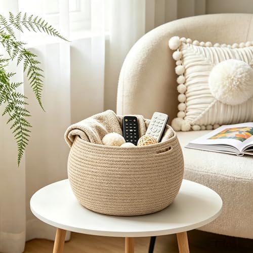 Goodpick Wicker Storage Basket for Living Room, Small Round Woven Basket for Toys, Towel, Bedroom, Children Corner Decoration Plant Baskets Indoor, Jute, 12.5"D x 8.3"H - color: Jute, size: 10"D x 8.3"H