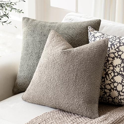 Foindtower Set of 2, Decorative Textured Boucle Throw Pillow Covers Accent Solid Pillow Cases Neutral Soft Cozy Couch Cushion Case for Chair Sofa Bedroom Living Room Home Decor 16x16 Inch Light Taupe - color: Light Taupe, size: 16" x 16" (Pack of 2)