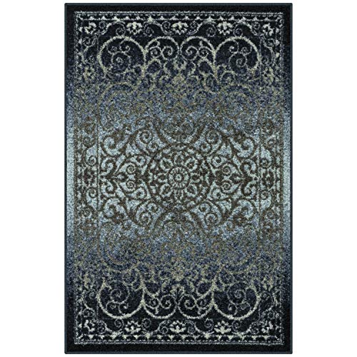 Maples Rugs Pelham Vintage Medallion Area Rugs - Made in USA - Washable, Non-Slip, Low Profile Indoor Rug for Entryway, Foyer, Kitchen, and Bathroom, 1'8 x 2'10, Navy/Grey - color: Navy/Grey, size: 1'8" x 2'10" (Rectangular)