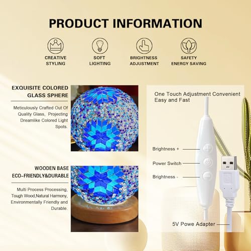 Turkish Table Lamp Bohemian Stained Glass Lamp 5V USB Power Dimmable Vintage Decorative Night Light Corridor/Foyer Art Decor Vintage Restaurant Kitchen Decorative Lights(Boho-Blue, Boho) - style: Bohemian B Blue