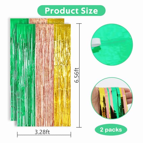 TONIFUL Hawaiian Luau Summer Party Metallic Tinsel Streamer Decorations | 2 Packs 3.3 x 6.6 ft Tropical Luau Foil Fringe Curtains Backdrop for Boho Wedding Pineapple Summer Beach Birthday Party Decor - color: Green Rose Gold