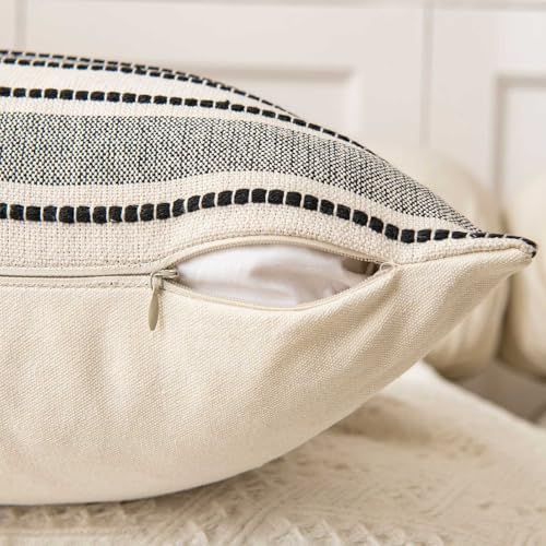 WACOMECO Pack of 2 Farmhouse Throw Pillow Covers, Textured Boho Cushion Covers for Couch Sofa Bed Home Decoration, 18x18 inch, Black - color: Black