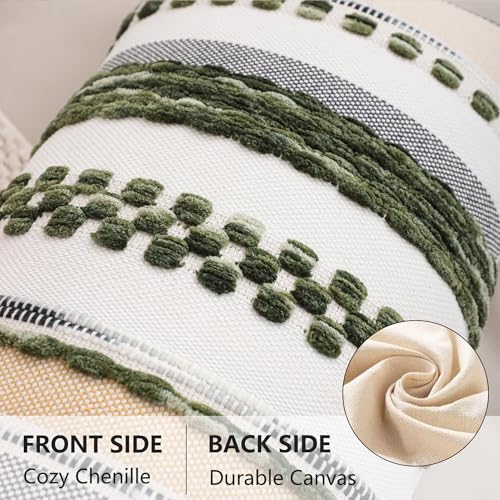 Dark Green Boho Lumbar Throw Pillow Cover 14x36 Long Body Lumbar Decorative Pillow Case Accent Chenille Striped Pillowcase Farmhouse Cushion Case for Home Decor (1 Piece) - color: Dark Green Stripe, size: 36" x 14" (Pack of 1)