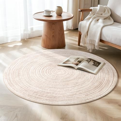 Asrug Imitation Jute Low Pile Round Rug Area Rug Washable Non-Slip Circle Rug Soft Plush Touch Circle Rugs Round for Kitchen Bathroom Living Bedroom Nursery, Carpet 3ft /36 inch/91 cm Khaki - color: Khaki, size: 3ft