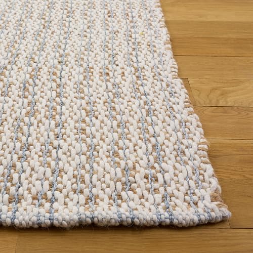 SAFAVIEH Natural Fiber Collection Area Rug - 2'3" x 8' Runner, Natural & Light Blue, Handmade Jute & Wool, Ideal for Living Room, Hallway, Foyer, Entryway, Bedroom (NFB225M) - color: Natural/Light Blue, size: 2'3" x 8' (Runner)