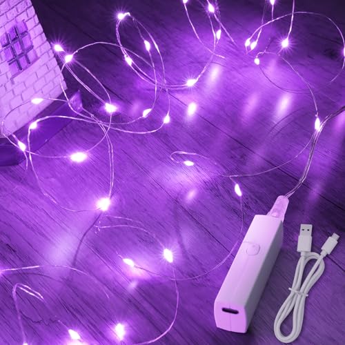 Lakumu 16FT(5M) Purple Fairy Lights, Rechargeable Battery Operated String Lights with Timer, 8 Modes Waterproof Mini LED Twinkle Lights for Bedroom Christmas Wedding Vine Centerpiece Table Decor - color: Purple, size: 16FT