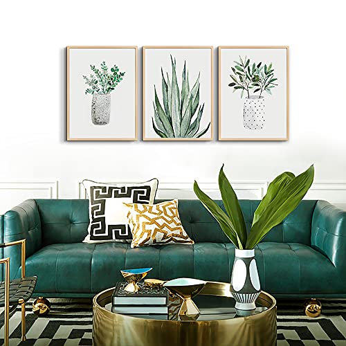 Natural Wood Framed Wall Art Painting For Dining Room Family Wall Decor For Bedroom Kitchen Wall Decoration Living Room Decor Green Leaf Pictures Artwork For Home Walls 3 Piece Framed Art Prints - color: 3 Panels Green Plants Paintings Natural Wood Framed