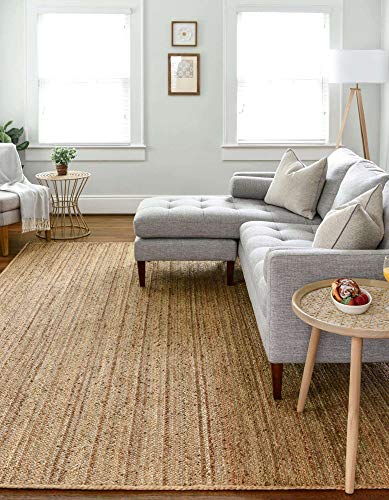 FRELISH DECOR Handwoven Jute Area Rug - 5x8 Feet Natural Yarn - Rustic Vintage Beige Braided Reversible Rectangular Rugs for Bedroom - Kitchen - Living Room - Farmhouse (5' x 8') - color: Natural, size: 5' x 8' (Rectangular)