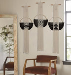 Flber Macrame Wall Hanging 3Pcs Macrame Wall Decor Macrame Wall Art Round Wall Art Handmade Boho Wall - color: Black