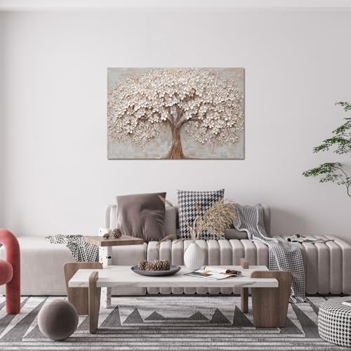 Canvas Wall Art Decor Prints Modern Botanical Wall Art Pictures for Living Room Tree of Life Wall Art Decor White Flower Wall Art Prints Canvas Art Wall Decor Artwork for Walls Bedroom Office Decor 24" X 36" - color: White Browm, size: 36"L x 24"W