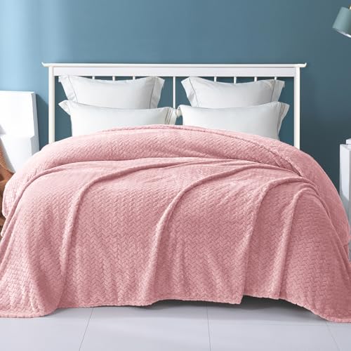 Exclusivo Mezcla Fleece Twin Size Blanket for Bed, 60x80 Inches Soft Cozy Jacquard Flannel Blankets, Lightweight Fuzzy Plush for Women, Pink - color: Dusty Pink, size: Twin ( 60x80 IN )