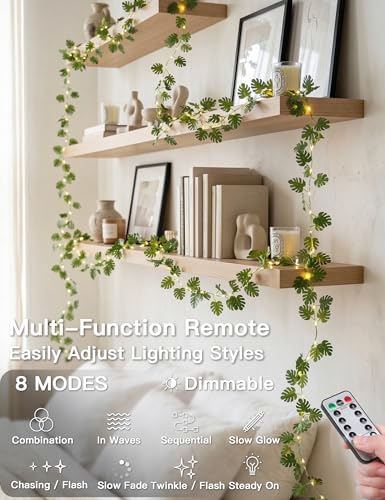 suddus Vines with Fairy Lights Battery & USB Powered Operated, 33ft 100 LED Monstera Leaves String Lights with Remote, Artificial Plants for Indoor, Bedroom, Wall, Party Tropical Decor(Warm White) - color: Monstera, size: 100 LED-Battery-Copper