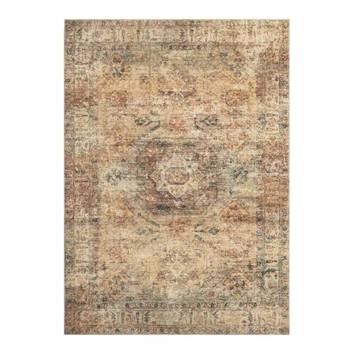 Area Rug 4×6, Vintage Boho Rug,Ultra-Soft Low Pile, Washable, Non Slip,Stain Resistant, Printed Carpet for Living Room Bedrooms Playroom Office Kitchen,Beige/Moss - color: Beige/Moss, size: 4×6