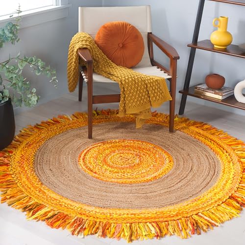 SAFAVIEH Cape Cod Collection 3' Round Gold / Natural CAP701D Handmade Boho Fringe Jute & Cotton Area Rug - color: Gold/Natural, size: 3' (Round)