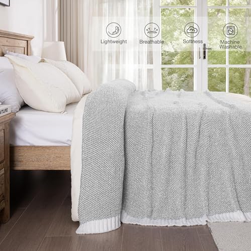 Exclusivo Mezcla Knit Throw Blanket, Ultra Soft and Warm Reversible Woven Blankets, Cozy Snuggly Throw for Couch Bed and Home Decor, Heather Grey, 50"x60" - color: Heather Grey, size: Throw (50"x60")