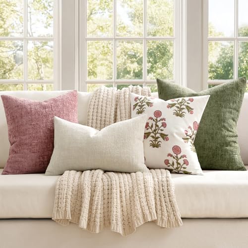 MIULEE Decorative Throw Pillow Covers 20x20 Pack of 2 Blush Pink Spring Couch Pillow Covers Soft Cozy Textured Chenille Pillowcases for Home Decor Sofa Living Room Cushion Bedroom - color: Blush Pink, size: 20" x 20" (Pack of 2)