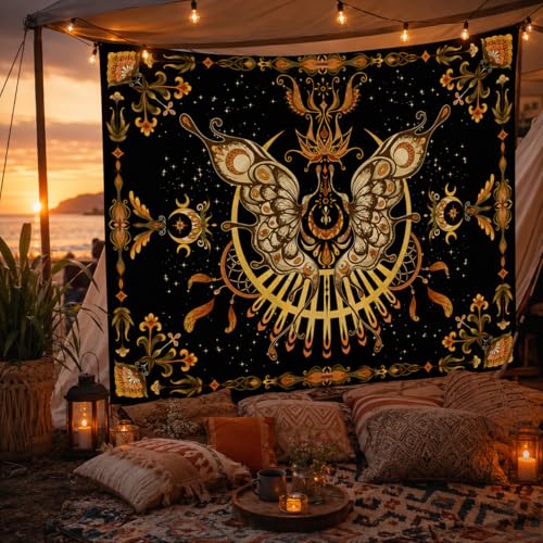 CHDGDHC Butterfly Moth Tapestry,Hippie Floral Aesthetic Wall Tapestries, Psychedelic Aesthetic Decor, Large Tapestry for Bedrooms, Living Rooms, and Dorms-60x44 Inch - color: orange, size: 60"L x 44"W