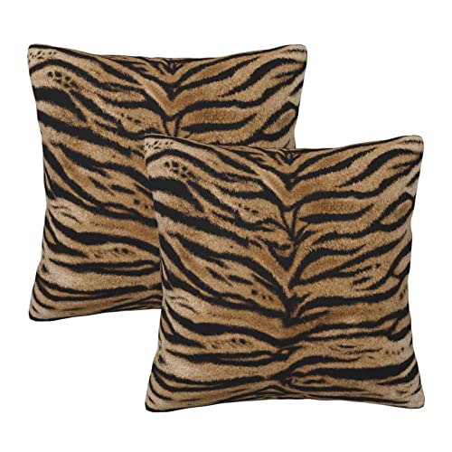 Perinsto Tiger Texture Print Throw Pillow Covers Set of 2 Animal Skin Pattern Decorative Pillowcases Soft Cushion Covers for Sofa Couch Bed Home Decor, 18"X18" - color: Animal Tiger, size: 18" x 18" (Pack of 2)