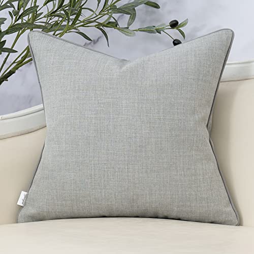 Yangest Patchwork Pillow Cover 18x18 Inch Luxury Cotton and Linen Cushion Cover Faux Leather Pillowcover for Couch Bedroom Living Room, Gray - color: L-grey, size: 18" x 18" (Pack of 1)