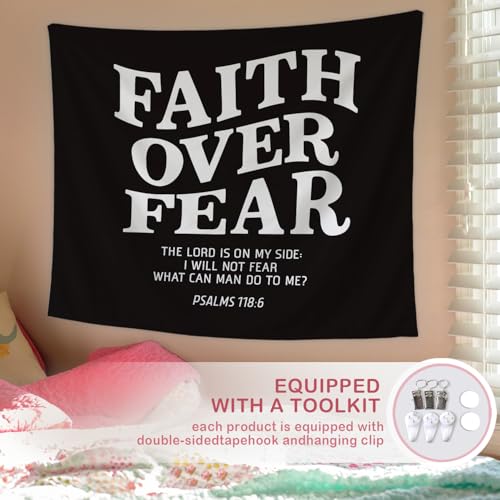 Lacama Black Inspirational Christian Tapestry, Bible Tapestry Decor for Bedroom College Dorm Apartment, College Dorm Decor,Christian Gifts for Women, 50x60 Inches - color: faith over fear