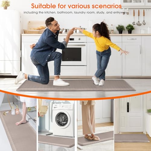4/5 Inch Extra Thick Kitchen Mats for Floor,Non Slip Anti Fatigue Kitchen Rugs,Waterproof Stain Resistant Sink Mat,Cushioned Standing and Comfort Mats for Office (17"x60" Khaki) - color: Khaki, size: 60"L x 17"W x 0.8"Th